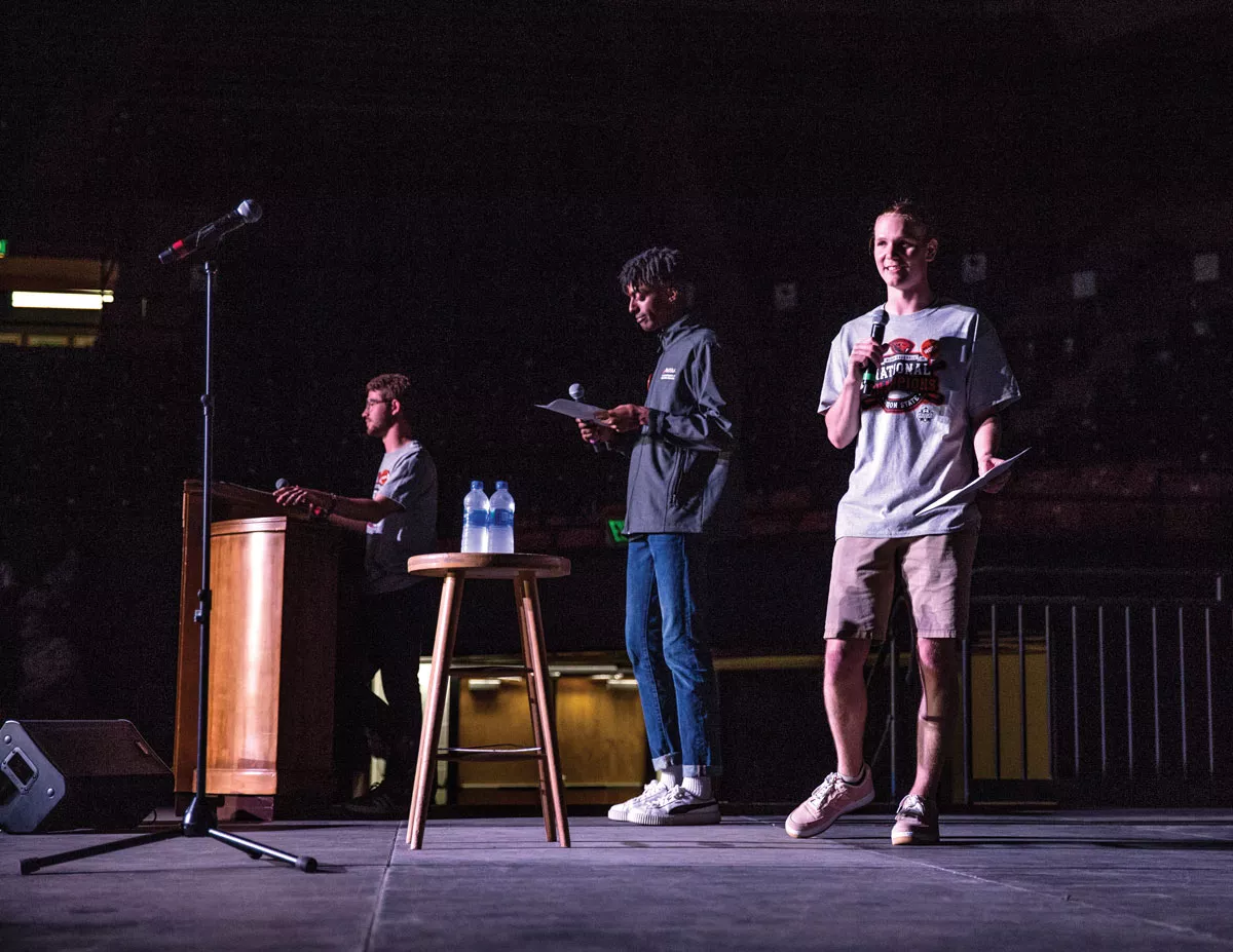 Students on a stage